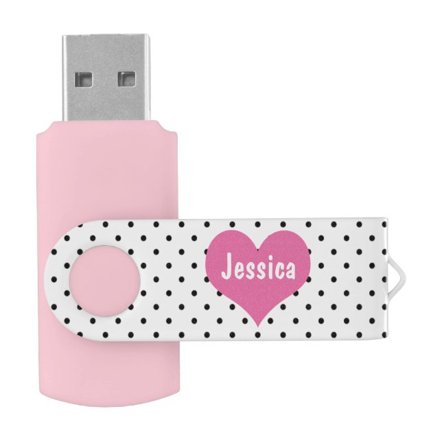 Girly Cute Pink Heart Personalized Name Flash Drive (Opened)
