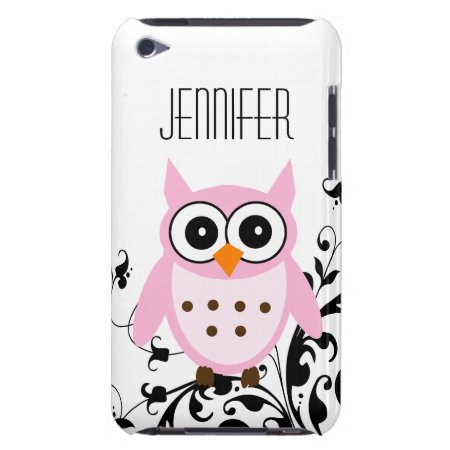 Girly Cute Pink Owl Your Name Barely There Ipod Cover