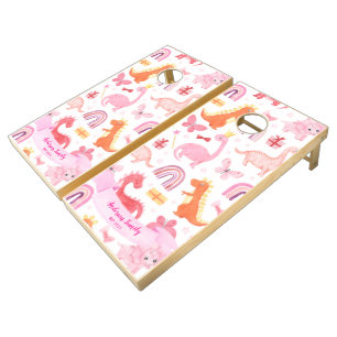 Girly Cute Pink Ribbon Baby Dinosaur Cornhole Set