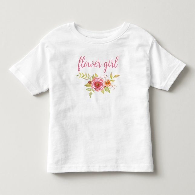 Girly Cute Pink Script Wedding Flower Girl Toddler T-shirt (Front)