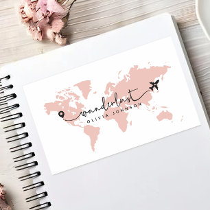 Girly Cute Pink Wanderlust World Travel Script Rectangular Sticker