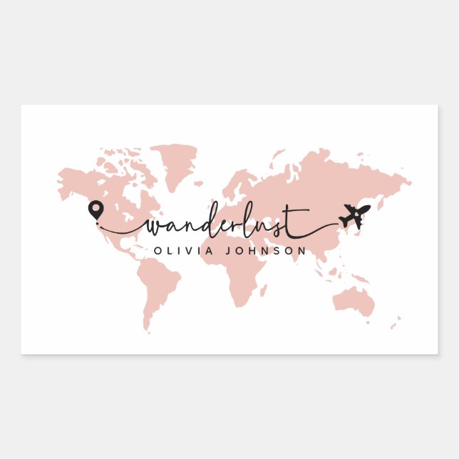 Girly Cute Pink Wanderlust World Travel Script Rectangular Sticker (Front)