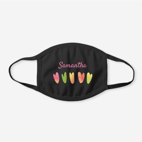 Girly Cute Pretty Monogrammed Hearts Pattern Black Cotton Face Mask