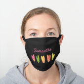 Girly Cute Pretty Monogrammed Hearts Pattern Black Cotton Face Mask (Worn)