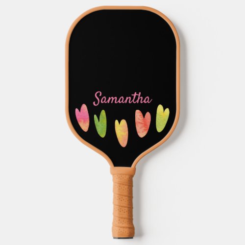 Girly Cute Pretty Monogrammed Hearts Pattern Black Pickleball Paddle