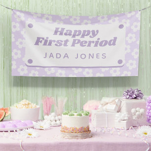 Girly Cute Purple Flowers First Period Party Banner