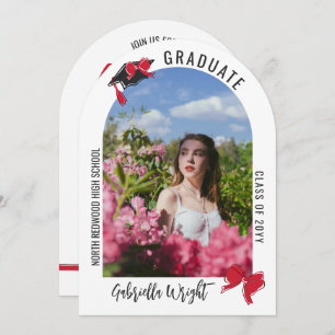 Girly Cute Red Bows Arch Graduation Celebration Invitation