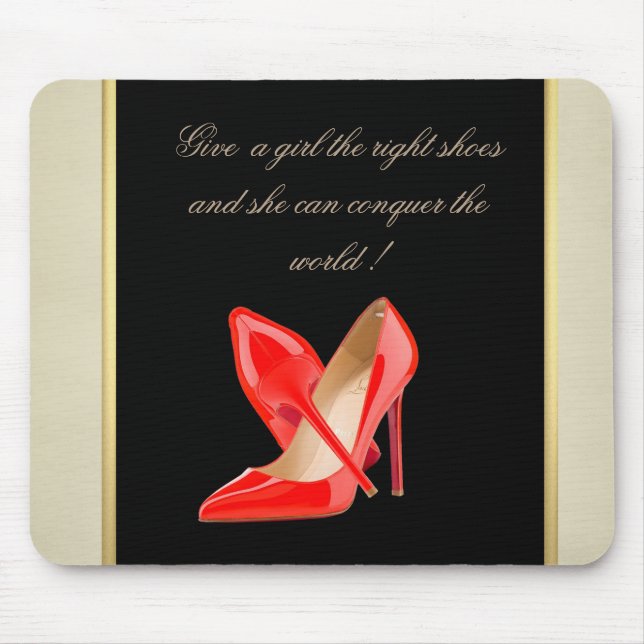 Girly Cute, Red High Heels-Motivational Message Mouse Pad (Front)
