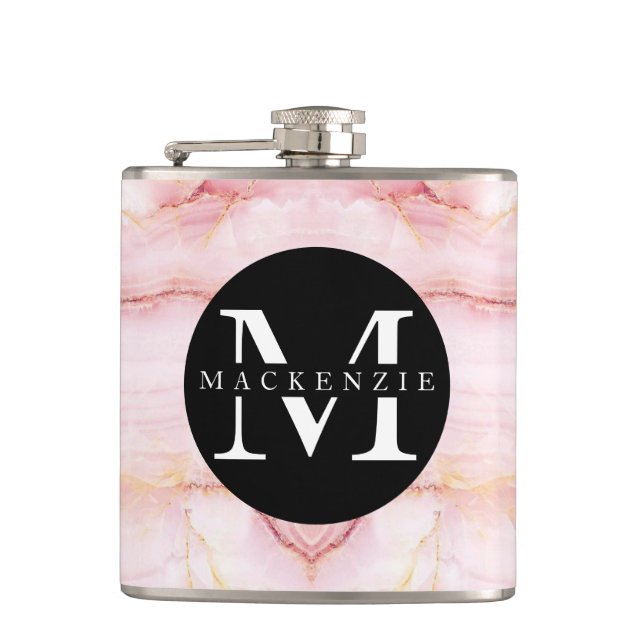 Girly Cute Rose Gold Monogram Name Flask (Front)