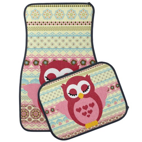 Girly Cute Sleepy Owl Car Floor Mat