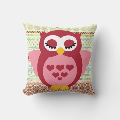 Girly Cute Sleepy Owl Throw Pillow