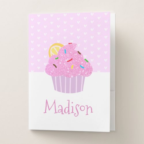 Girly cute sweet cupcake hearts pink modern school pocket folder