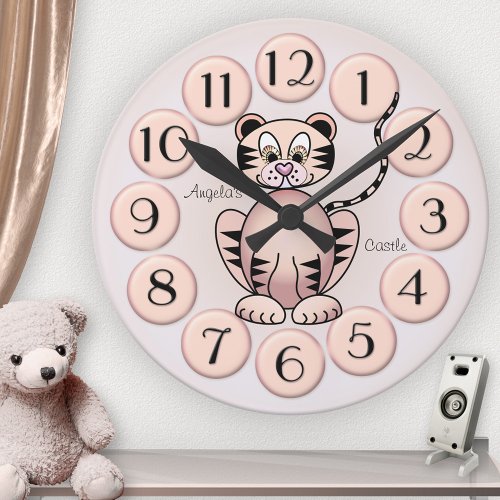 Girly Cute Tiger Pink Princess Wall Clock