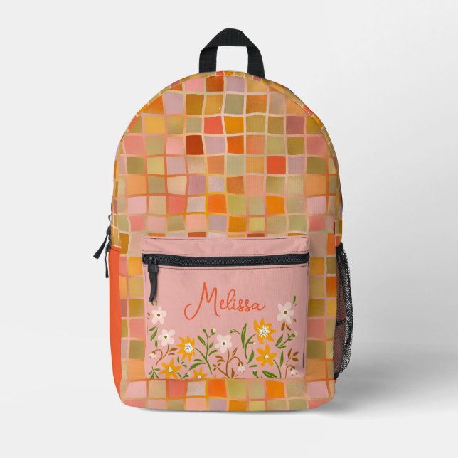 girly cute trendy back to school Pink pattern Printed Backpack (Front)