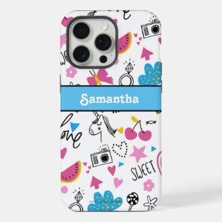 Girly Cute Trendy Simple Blue Stylish Pattern iPhone 15 Pro Max Case