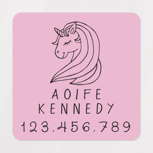 Girly Cute Unicorn Custom Name Phone Number  Kids Labels