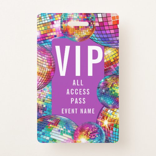 Girly Cute VIP All Access Pass QR Code Disco Ball Badge