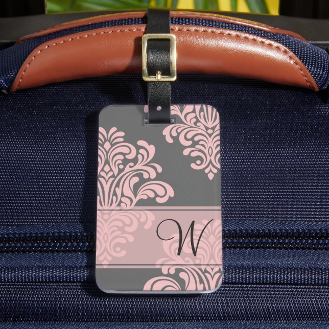 Girly Damask Monogram Luggage Tag (Front Insitu 2)