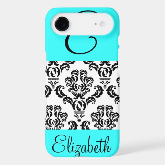Girly Damask Pattern with Monogram and Name Case-Mate iPhone Case (Back)