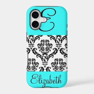 Girly Damask Pattern with Monogram and Name iPhone 17 Case