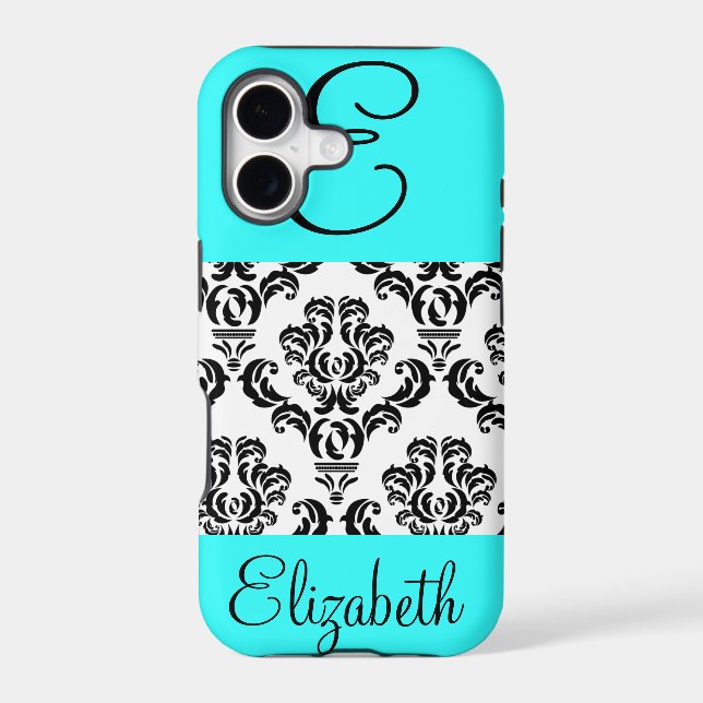 Girly Damask Pattern with Monogram and Name Iphone Case (Back)