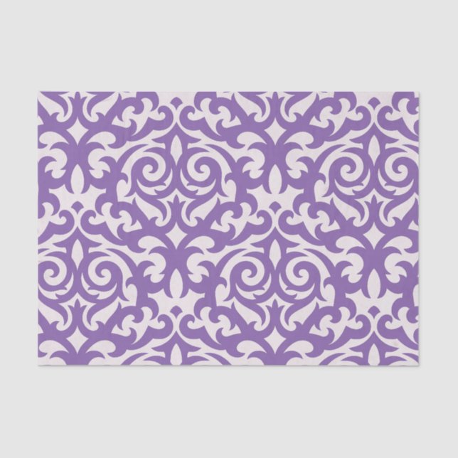 Girly Damask purple & white Swirly Tissue Paper (Front)