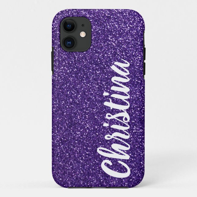 Girly Dark Purple Glitter Name Personalized Case-Mate iPhone Case (Back)