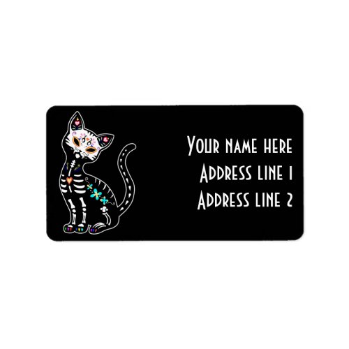 Girly Day of the Dead cute cat custom black Label