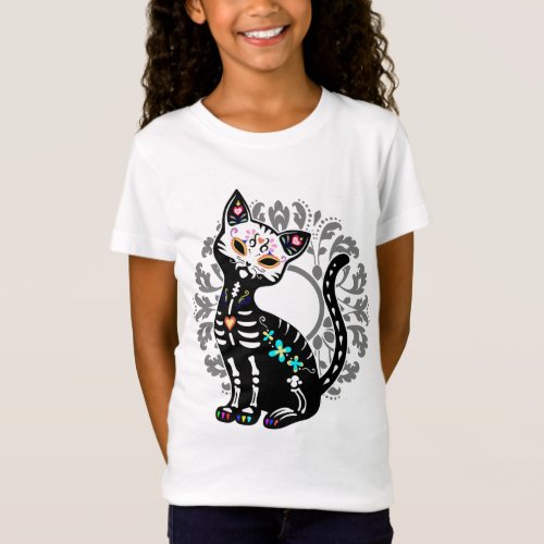 Girly Day of the Dead cute cat custom T_Shirt