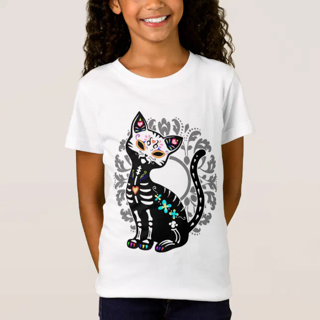 Girly Day of the Dead cute cat custom T-Shirt | Zazzle