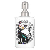 Girly Day of the Dead cute cat custom white Soap Dispenser & Toothbrush Holder (Front)