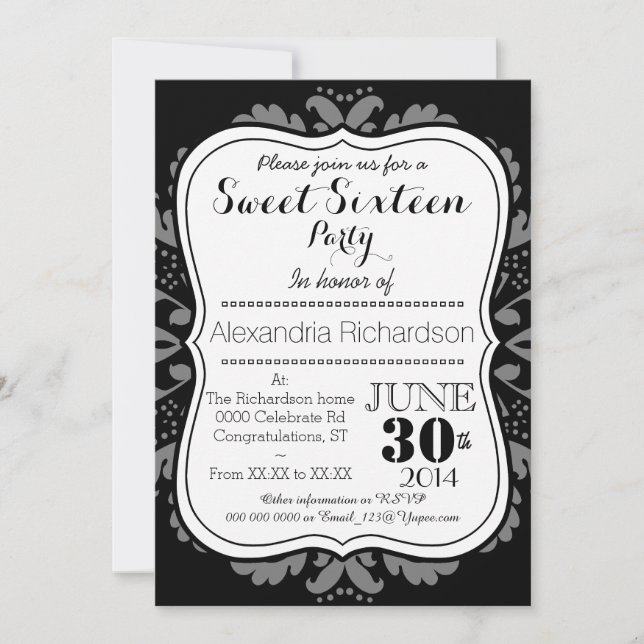 Girly Day of the Dead cute cat Sweet Sixteen Invitation (Front)