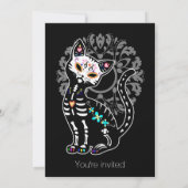 Girly Day of the Dead cute cat Sweet Sixteen Invitation (Back)