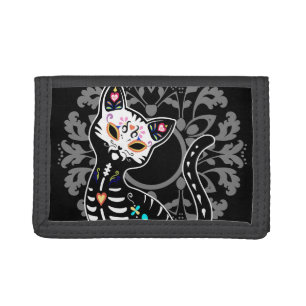 Girly Day of the Dead cute skeleton cat custom Trifold Wallet