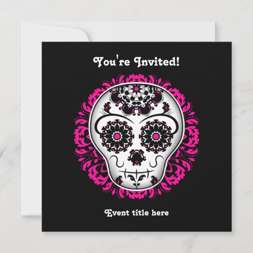 Girly day of the dead sugar skull party invitation