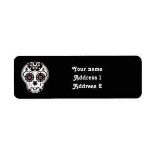 Girly day of the dead sugar skull red and black label