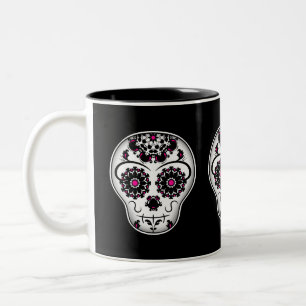 Girly day of the dead sugar skull Two-Tone coffee mug
