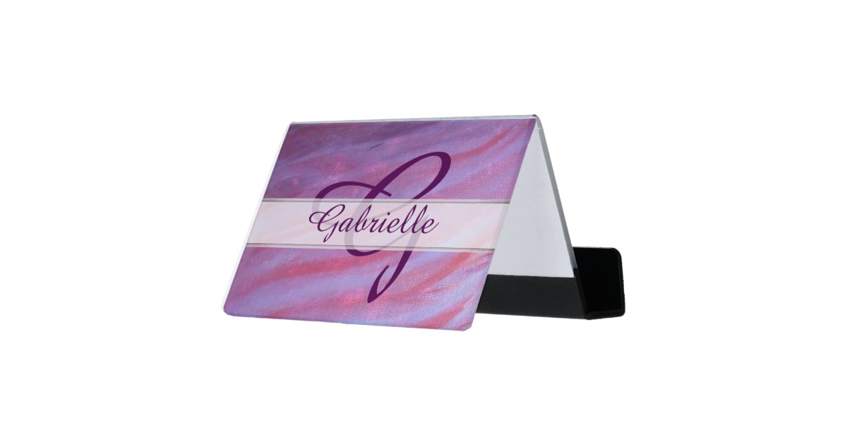 Girly Desk Pink Purple Zebra Feminine Pastel Desk Business Card Holder Zazzle Com