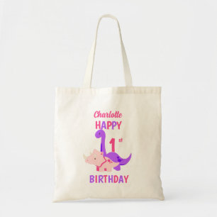 Girly Dinosaur 1st Birthday Pink  Tote Bag