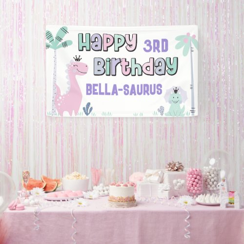Girly Dinosaur A_Roar_able Any Age Happy Birthday Banner