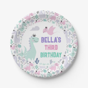Girly Dinosaur A-Roar-able Birthday Party Any Age Paper Plates