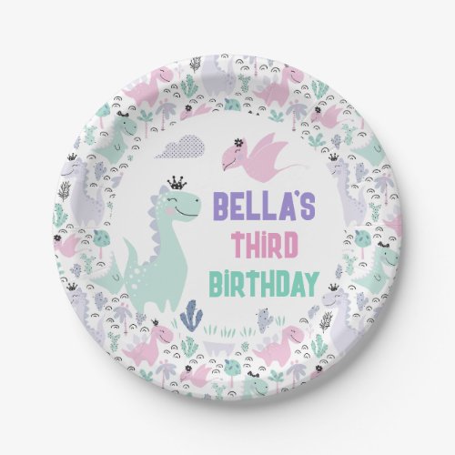 Girly Dinosaur A_Roar_able Birthday Party Any Age Paper Plates