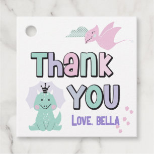 Girly Dinosaur A-Roar-able Birthday Thank You  Favor Tags