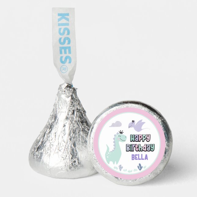 Girly Dinosaur A-Roar-able Happy Birthday Hershey®'s Kisses® (Front)