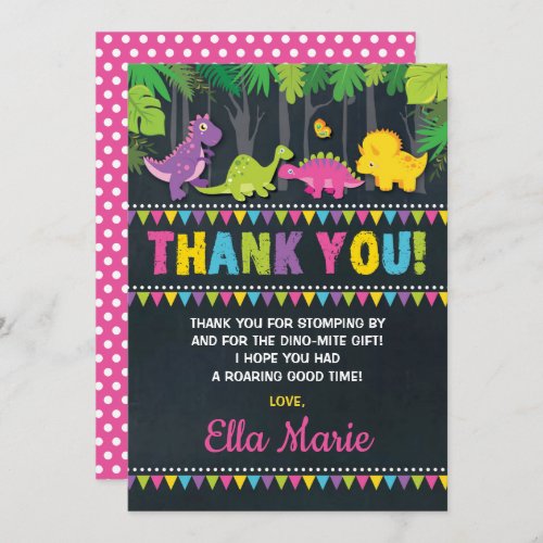 Girly Dinosaur Birthday Party Pink Thank You Card