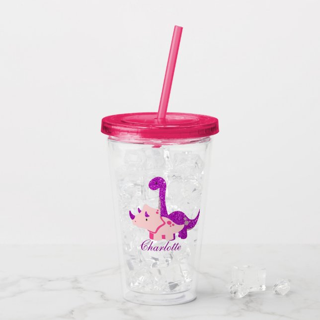 Girly Dinosaur Glitter Personalize Acrylic Tumbler (Back Ice)