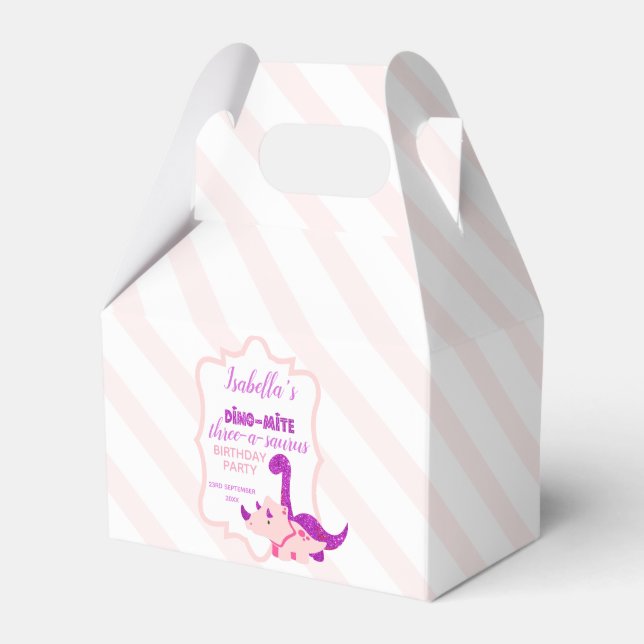 Girly Dinosaur Pink Birthday Party Favor Boxes (Front Side)