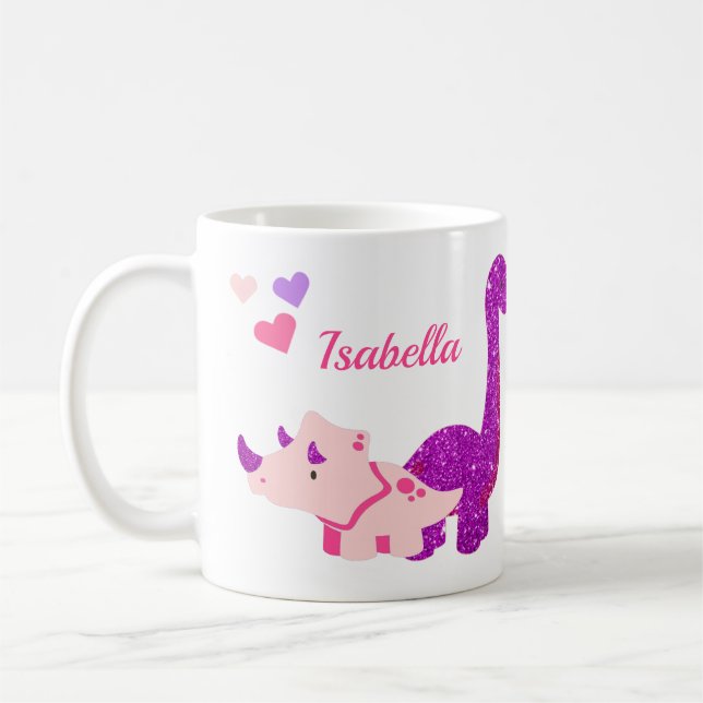 Girly Dinosaur Pink Personalized Coffee Mug (Left)