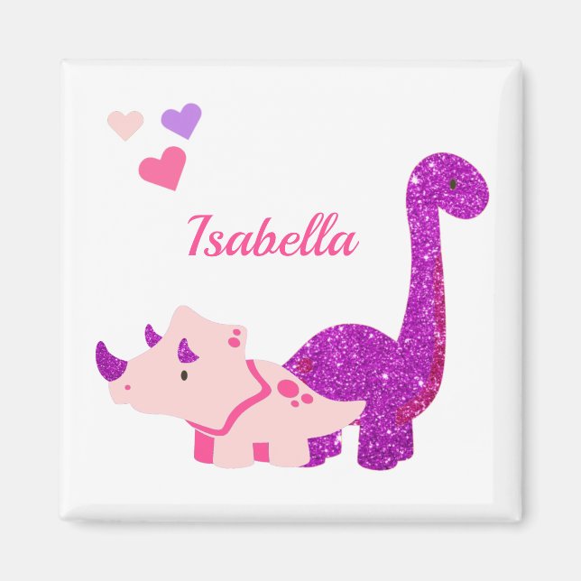 Girly Dinosaur Pink Personalized Magnet (Front)