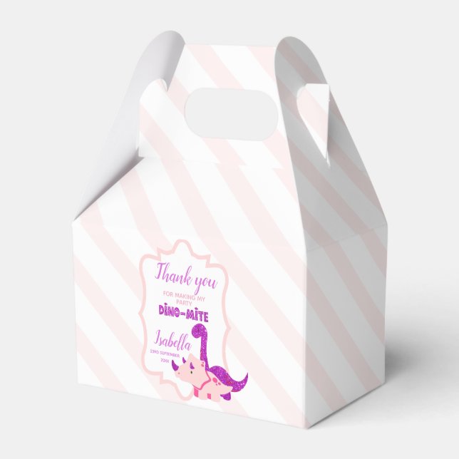 Girly Dinosaur Pink Thank You Party Favor Boxes (Front Side)
